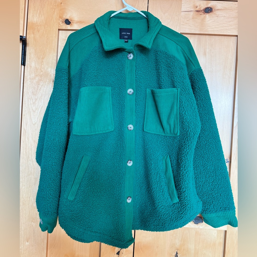 Love Tree Forest Green Teddy Jacket